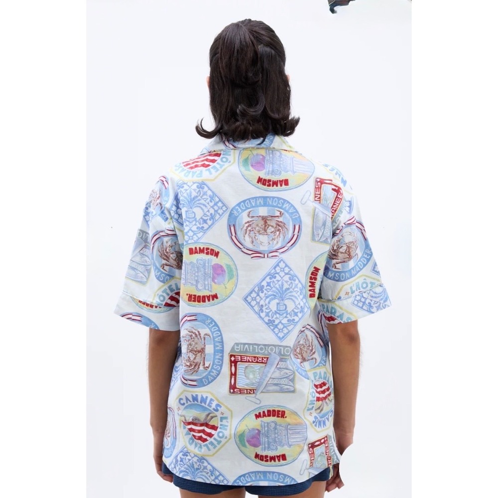 NWT Damson Madder Chlo Holiday Print Shirt US 10 Organic Cotton Linen Resort Top - Picture 6 of 15
